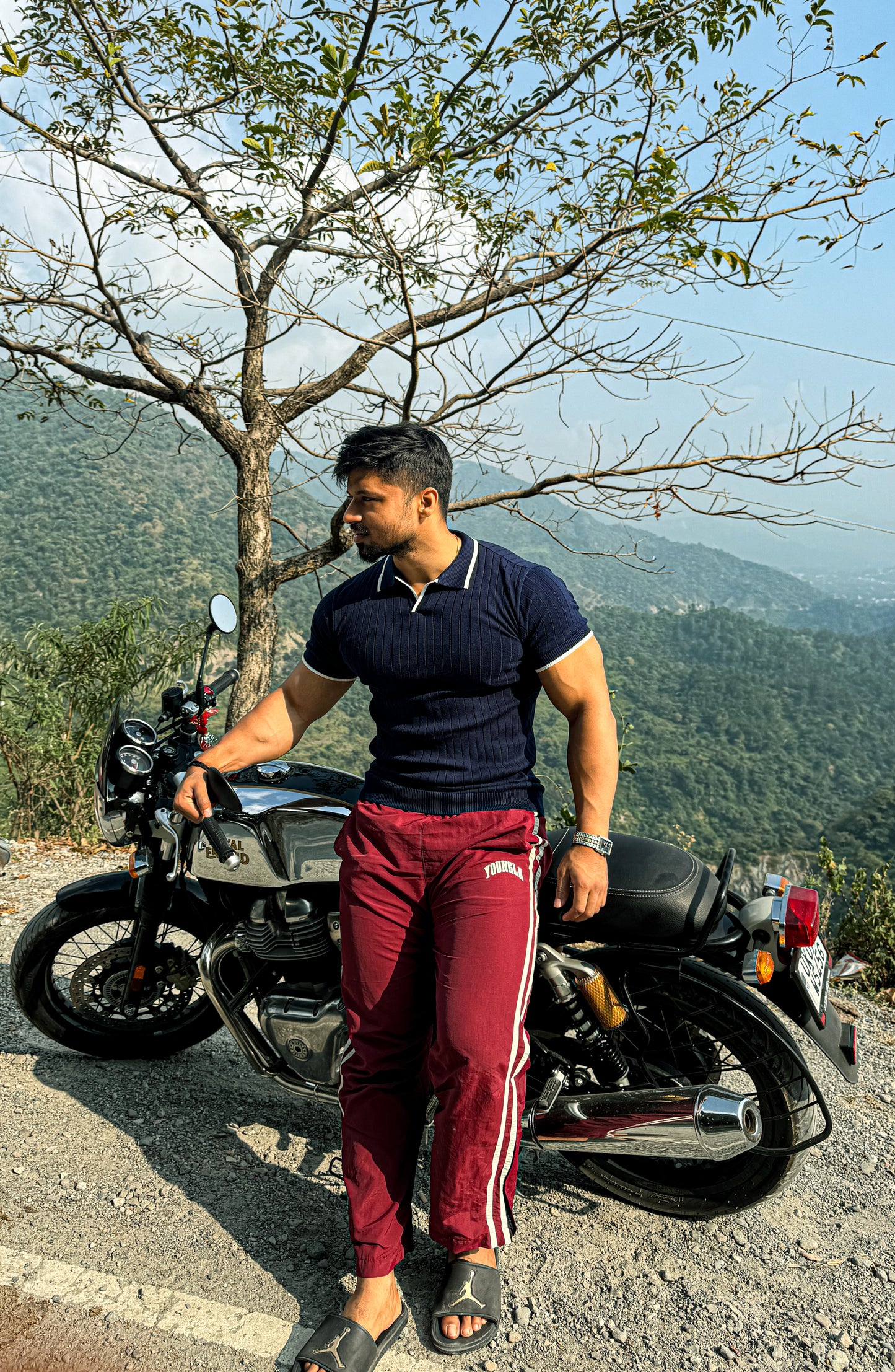 Navy Blue Sleek Striped Polo T-Shirt